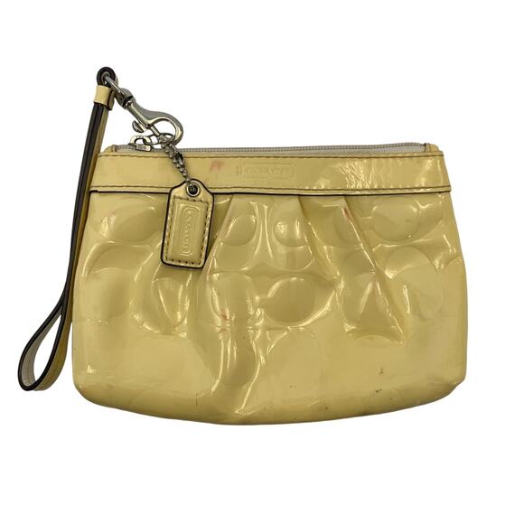 Coach Yellow Patent Leather Signature Print Wristlet - Picture 1 of 8